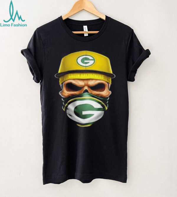 Skull wearing a face scarf Green Bay Packers football shirt
