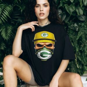 Skull wearing a face scarf Green Bay Packers football shirt