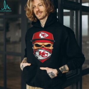 Skull wearing a face scarf Kansas City Chiefs football shirt