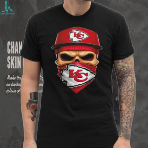Skull wearing a face scarf Kansas City Chiefs football shirt