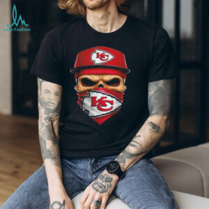 Skull wearing a face scarf Kansas City Chiefs football shirt