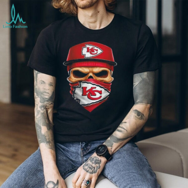 Skull wearing a face scarf Kansas City Chiefs football shirt
