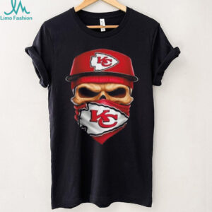 Skull wearing a face scarf Kansas City Chiefs football shirt