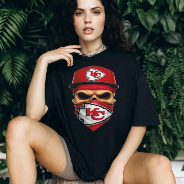 Skull wearing a face scarf Kansas City Chiefs football shirt