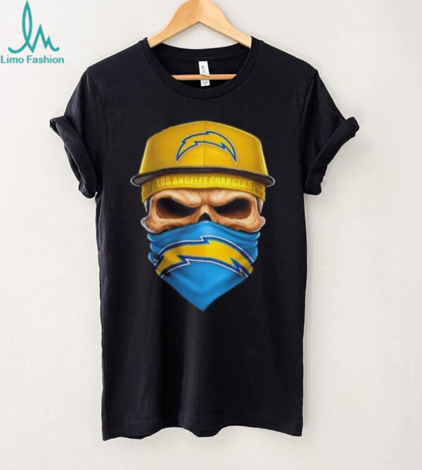 Skull wearing a face scarf Los Angeles Chargers football shirt