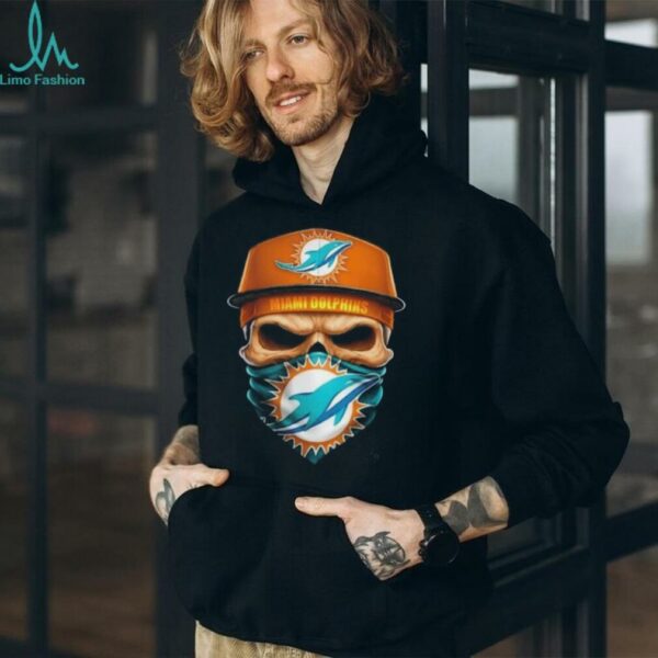 Skull wearing a face scarf Miami Dolphins football shirt