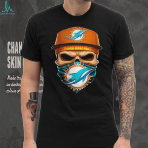 Skull wearing a face scarf Miami Dolphins football shirt