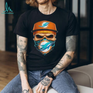 Skull wearing a face scarf Miami Dolphins football shirt