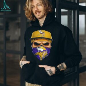 Skull wearing a face scarf Minnesota Vikings football shirt