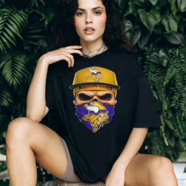 Skull wearing a face scarf Minnesota Vikings football shirt