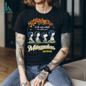 Snoopy The Peanuts Milwaukee Brewers It’s The Most Wonderful Time Of The Year Walking T shirts