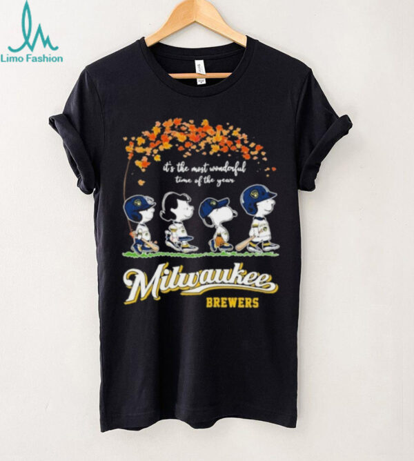 Snoopy The Peanuts Milwaukee Brewers It’s The Most Wonderful Time Of The Year Walking T shirts