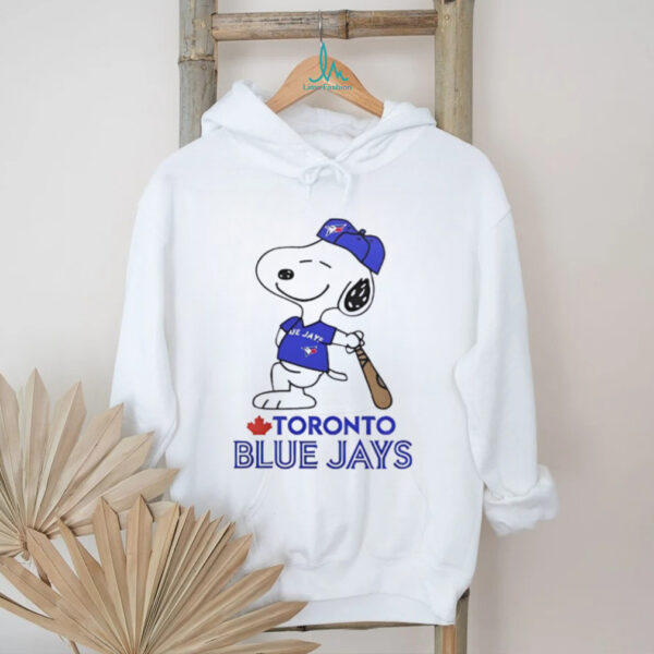 Snoopy in a Toronto Blue Jays baseball logo shirt