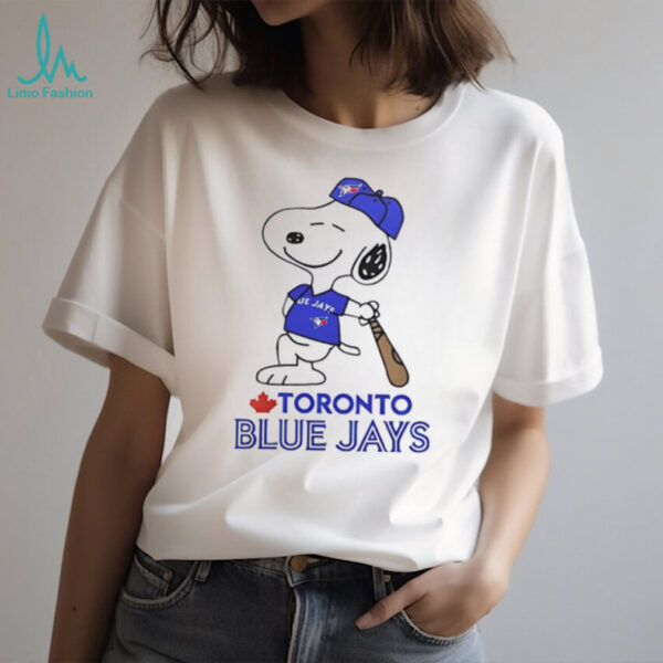 Snoopy in a Toronto Blue Jays baseball logo shirt