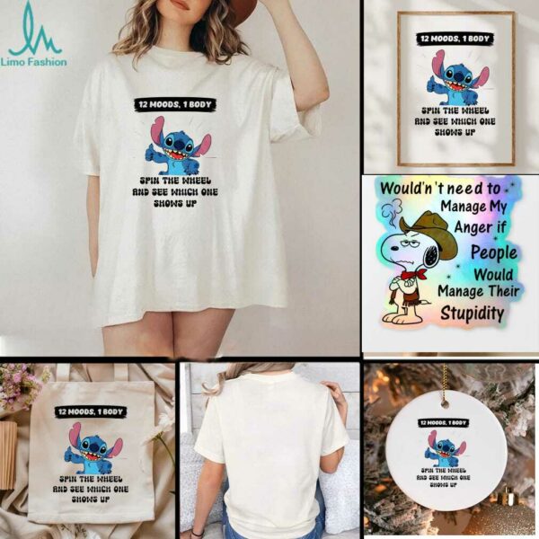 Stitch 12 moods 1 body spin the wheel and see which one shows up t shirt