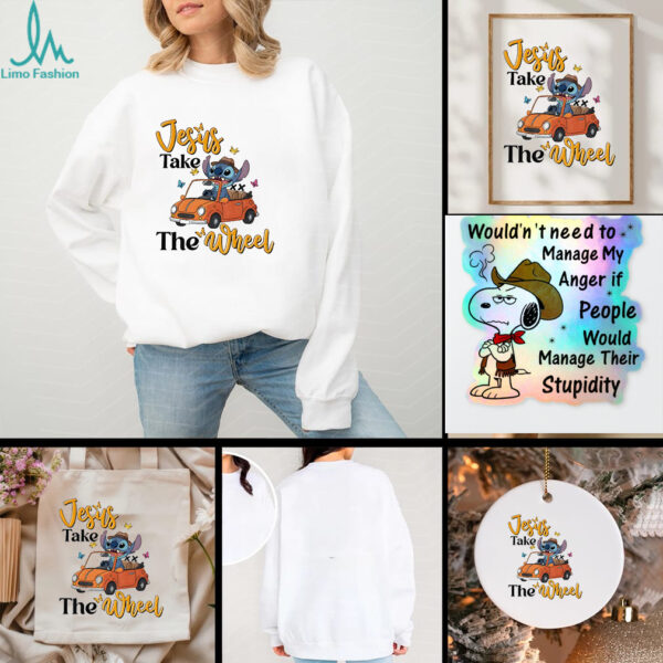 Stitch driving car Jesus take the wheel t shirt