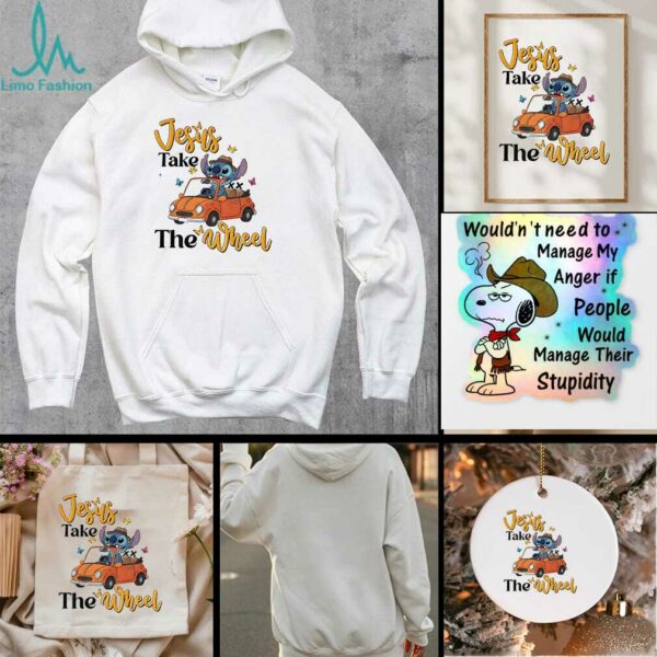 Stitch driving car Jesus take the wheel t shirt
