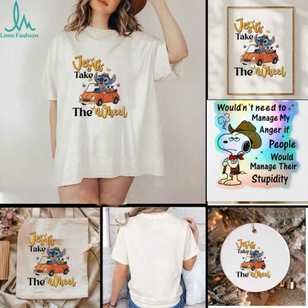 Stitch driving car Jesus take the wheel t shirt
