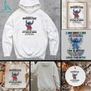 Stitch my mind is a dangerous place but my mouth is worse I have no filters or brakes if it hits my brain t shirt