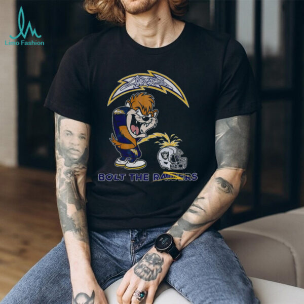 Tasmanian Devil Los Angeles Chargers piss on Las Vegas Raiders helmet Bolts the Raiders shirt