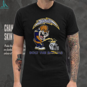 Tasmanian Devil Los Angeles Chargers piss on Las Vegas Raiders helmet Bolts the Raiders shirt