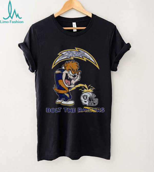 Tasmanian Devil Los Angeles Chargers piss on Las Vegas Raiders helmet Bolts the Raiders shirt