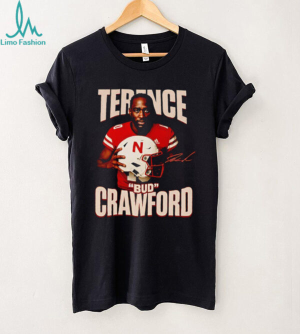 Terence Bud Nebraska Cornhuskers football helmet Crawford signature shirt