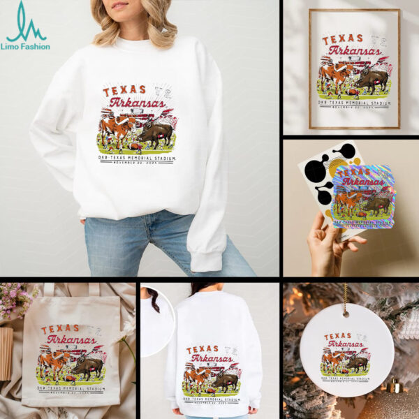Texas Longhorns vs Arkansas Razorbacks DKR Texas Memorial stadium game day 2025 mascot football shirt