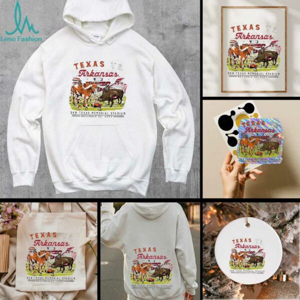 Texas Longhorns vs Arkansas Razorbacks DKR Texas Memorial stadium game day 2025 mascot football shirt