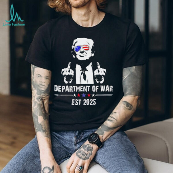 Trump wearing glasses USA flag department of war est 2025 shirt