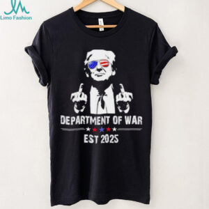 Trump wearing glasses USA flag department of war est 2025 shirt