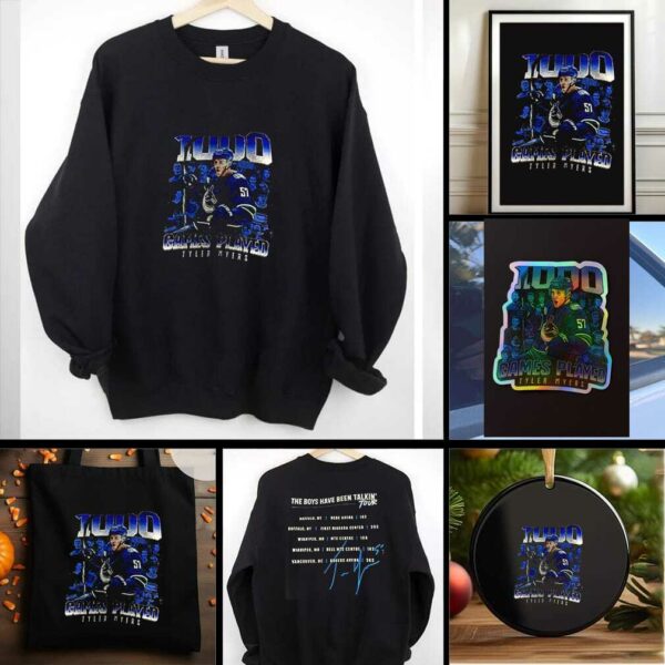 Vancouver Canucks Tyler Myers 1000 games played the boys have been talkin’ tour signature shirt