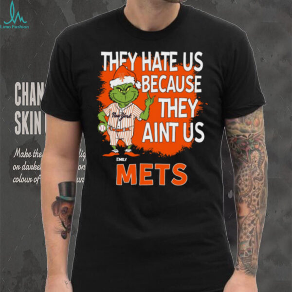 Personalized New York Mets Christmas Shirt, Grinch Santa Baseball Tee with Quote They Hate Us Ain’t Us, MLB Gift Idea