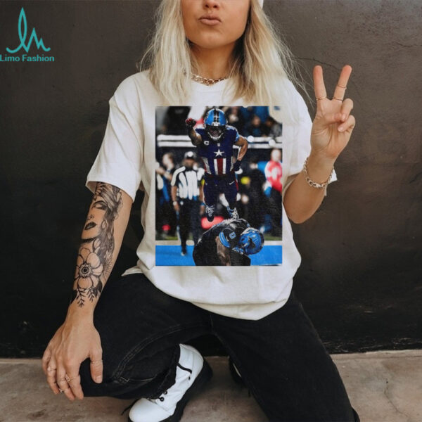 Amon Ra St Brown and Jahmyr Gibbs Spider man photo Detroit Lions shirt