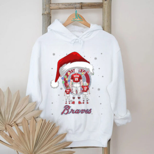 Atlanta Braves Personalized Santa Christmas Lights Shirt – Custom Name MLB Family Tee – Holiday Baseball Gift for Dad, Mom, Kids