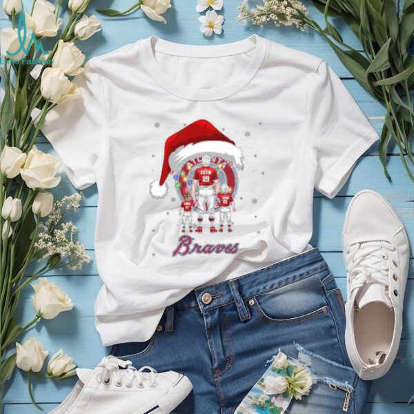 Atlanta Braves Personalized Santa Christmas Lights Shirt – Custom Name MLB Family Tee – Holiday Baseball Gift for Dad, Mom, Kids