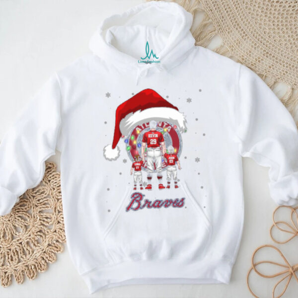 Atlanta Braves Personalized Santa Christmas Lights Shirt – Custom Name MLB Family Tee – Holiday Baseball Gift for Dad, Mom, Kids