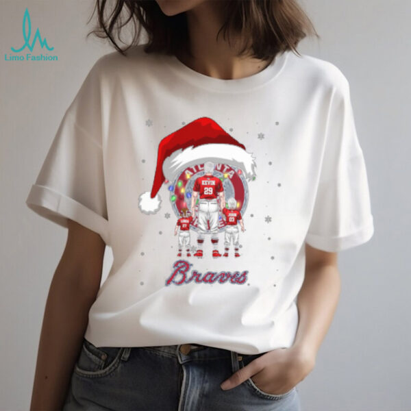 Atlanta Braves Personalized Santa Christmas Lights Shirt – Custom Name MLB Family Tee – Holiday Baseball Gift for Dad, Mom, Kids