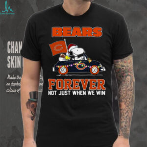 Bears Football Snoopy Driving Car Forever Not Just When We Win Merry Christmas Light Shirt