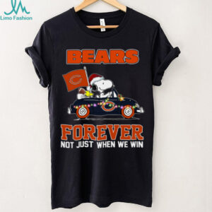 Bears Football Snoopy Driving Car Forever Not Just When We Win Merry Christmas Light Shirt