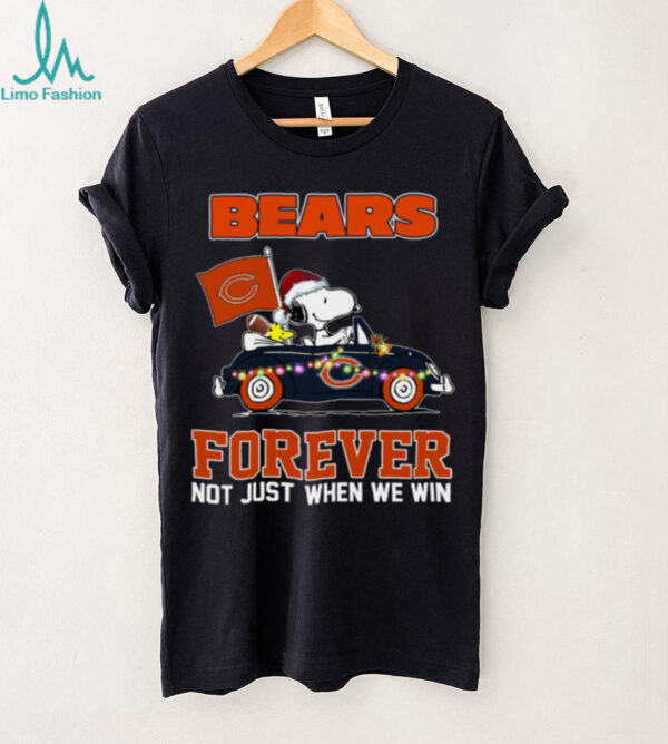 Bears Football Snoopy Driving Car Forever Not Just When We Win Merry Christmas Light Shirt