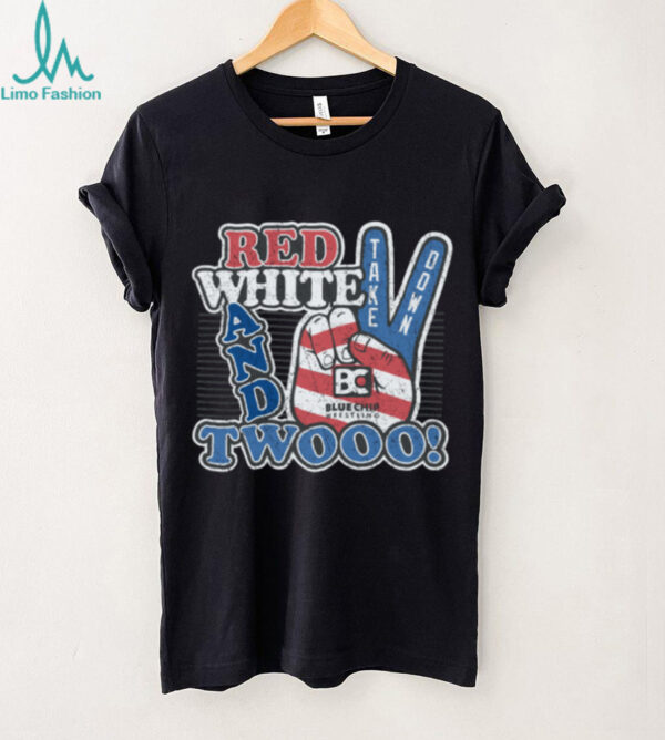 Bluechip Wrestling Shop Red White And Two Short Sleeve Wrestling Tee Shirt