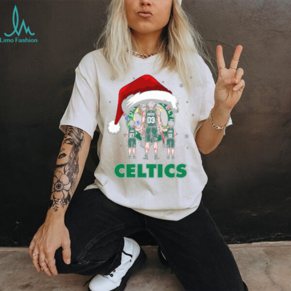 Boston Celtics Christmas Family T Shirt – Custom Name & Number NBA Fan Tee – Personalized Dad Gift for Holiday & Game Day