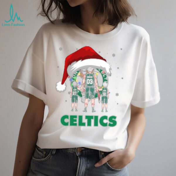Boston Celtics Christmas Family T Shirt – Custom Name & Number NBA Fan Tee – Personalized Dad Gift for Holiday & Game Day