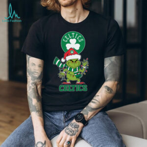 Boston Celtics Christmas Grinch Santa Hat Holiday 2025 TShirt