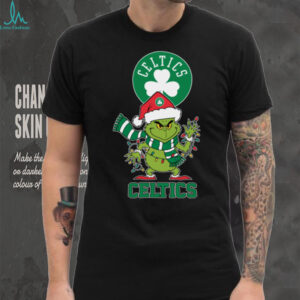 Boston Celtics Christmas Grinch Santa Hat Holiday 2025 TShirt