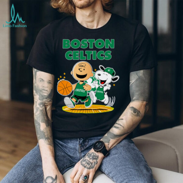 Boston Celtics X Charlie Brown And Snoopy Playing Basketball Shirt
