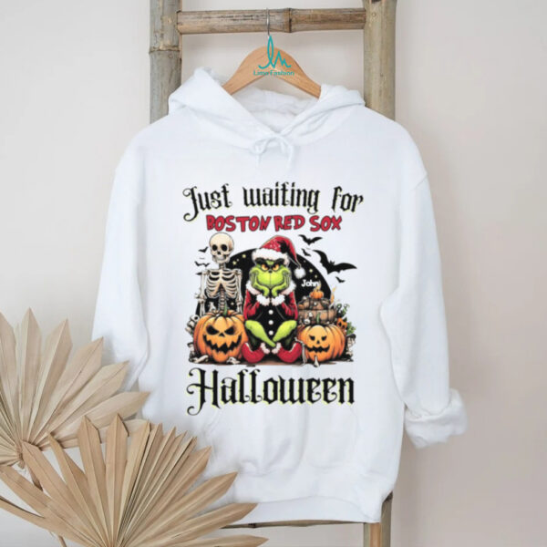 Boston Red Sox Just Waiting for Halloween Shirt – Personalized Grinch MLB Tee – Custom Name Spooky Baseball Gift