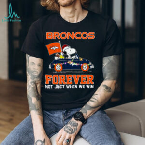 Broncos Football Snoopy Driving Car Forever Not Just When We Win Merry Christmas Light Shirt