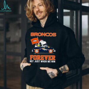 Broncos Football Snoopy Driving Car Forever Not Just When We Win Merry Christmas Light Shirt